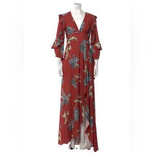 NWT New PatBO Crimson Floral Print Side Slit Maxi Dress Size 6